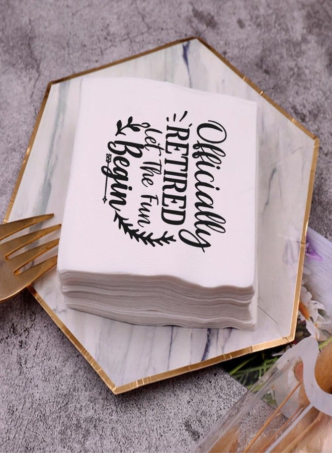 VOWFOO Retirement Cocktail Napkins Party Napkins Beverage Napkins Bar Napkins Disposable Paper Novelty Humorous Gag Gift 100Pcs 4.5 x 4.5 17-ply (Officially Retired Let The Fun Begin) - Image 5